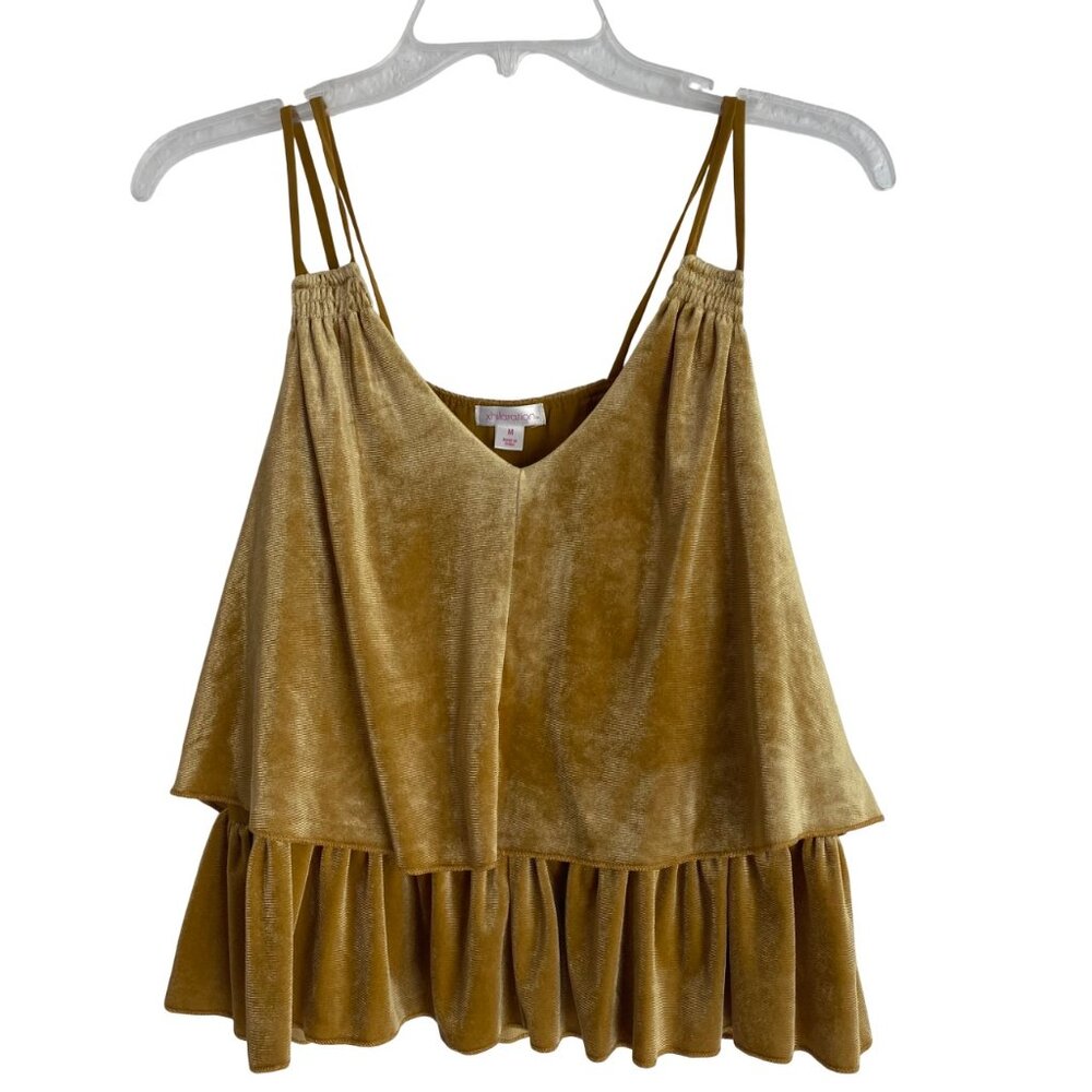 Y2K 2000s Velvet Cami Top M – Tiered Babydoll Fairy Grunge Mermaidcore